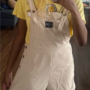 Women's Beige Striped Overalls